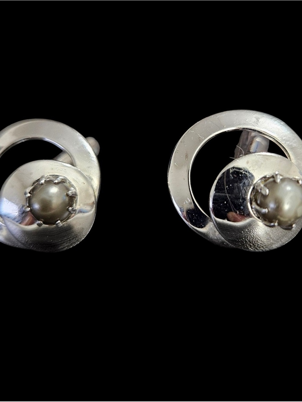 Silver Pearl Accent Circular Stud Earrings